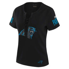 NFL Carolina Panthers WEAR by Erin Andrews x Gracie Hunt Women's Draft Me Lace-Up T-Shirt