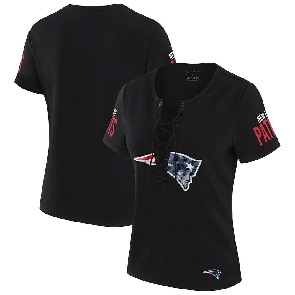 NFL New England Patriots WEAR by Erin Andrews x Gracie Hunt Women's Draft Me Lace-Up T-Shirt