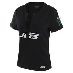 NFL New York Jets WEAR by Erin Andrews x Gracie Hunt Women's Draft Me Lace-Up T-Shirt