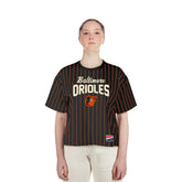 Baltimore Orioles Women's Cooperstown Collection Multiplier Pinstripe Cropped T-Shirt - Black | New Era