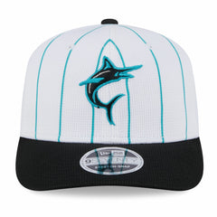 Miami Marlins 2025 Batting Practice 9SEVENTY Stretch-Snap Trucker Hat - White/Black | New Era