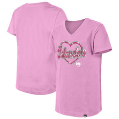 New York Islanders New Era Girl's Youth Flip Sequin V-Neck T-Shirt