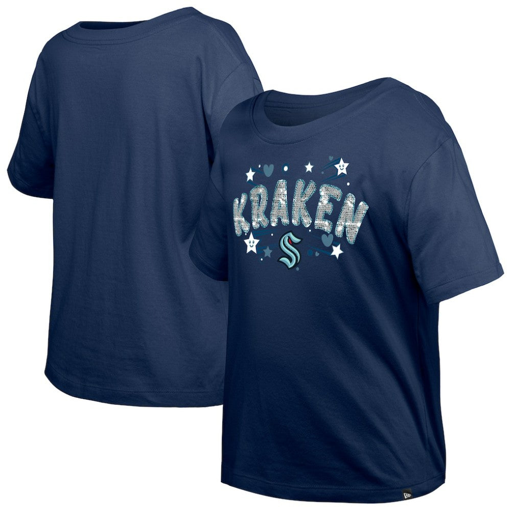 Seattle Kraken New Era Girl's Youth Flip Sequin T-Shirt