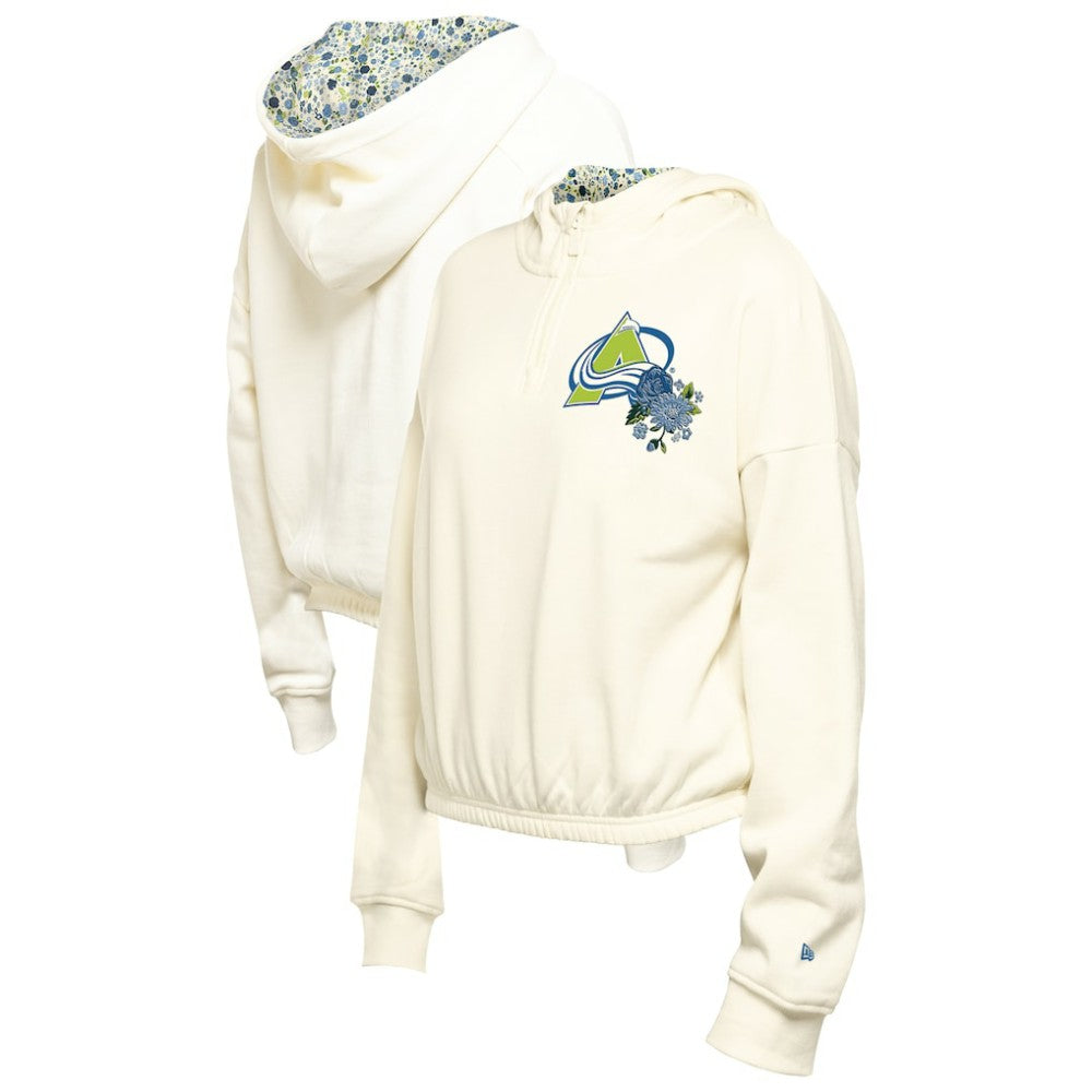 Colorado Avalanche New Era Women's Glam Game Quarter-Zip Cropped Floral Hoodie Pullover