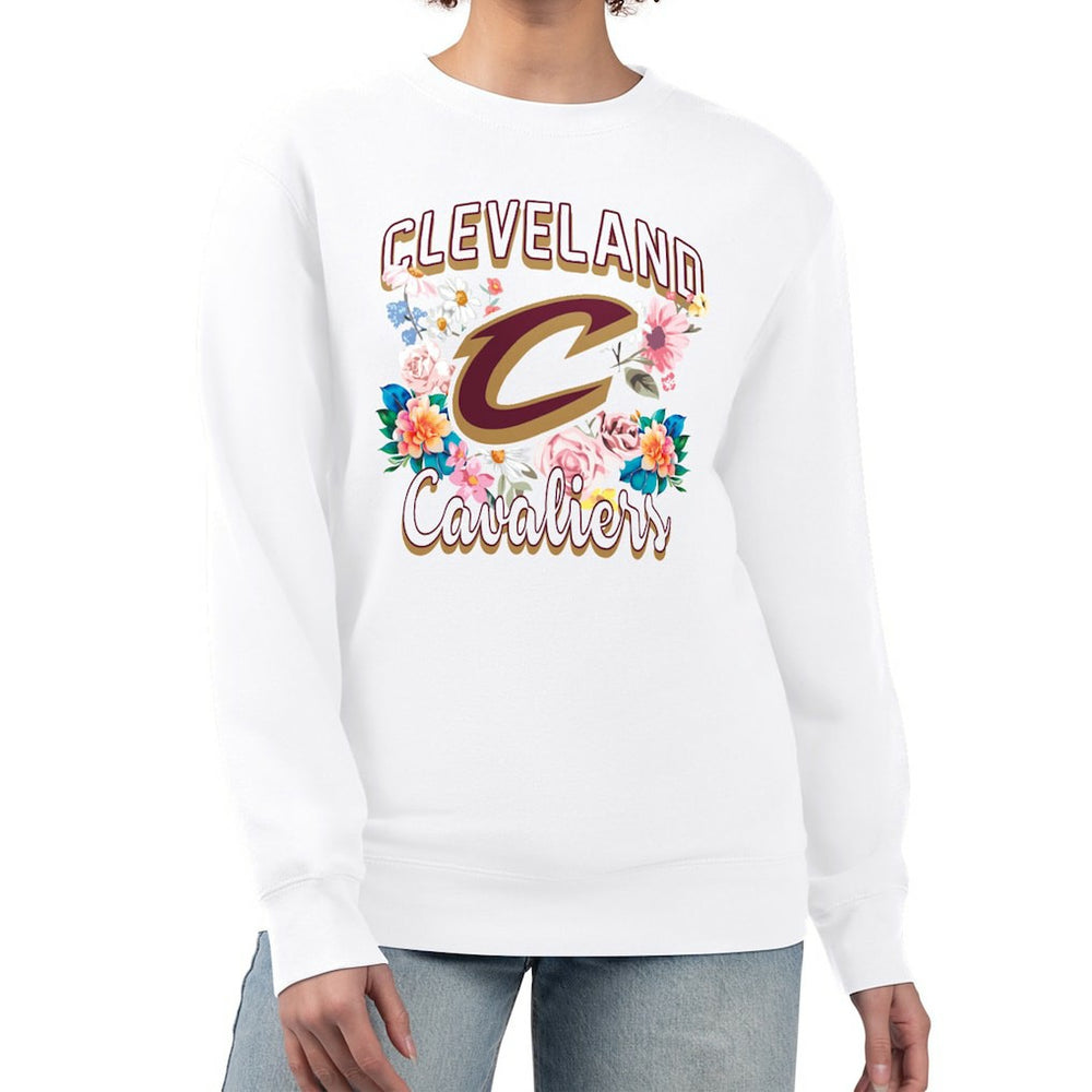 Cleveland Cavaliers G-III 4Her by Carl Banks Women's Flowers Team Logo Graphic Fleece Crewneck Pullover Sweatshirt sale - White on sale