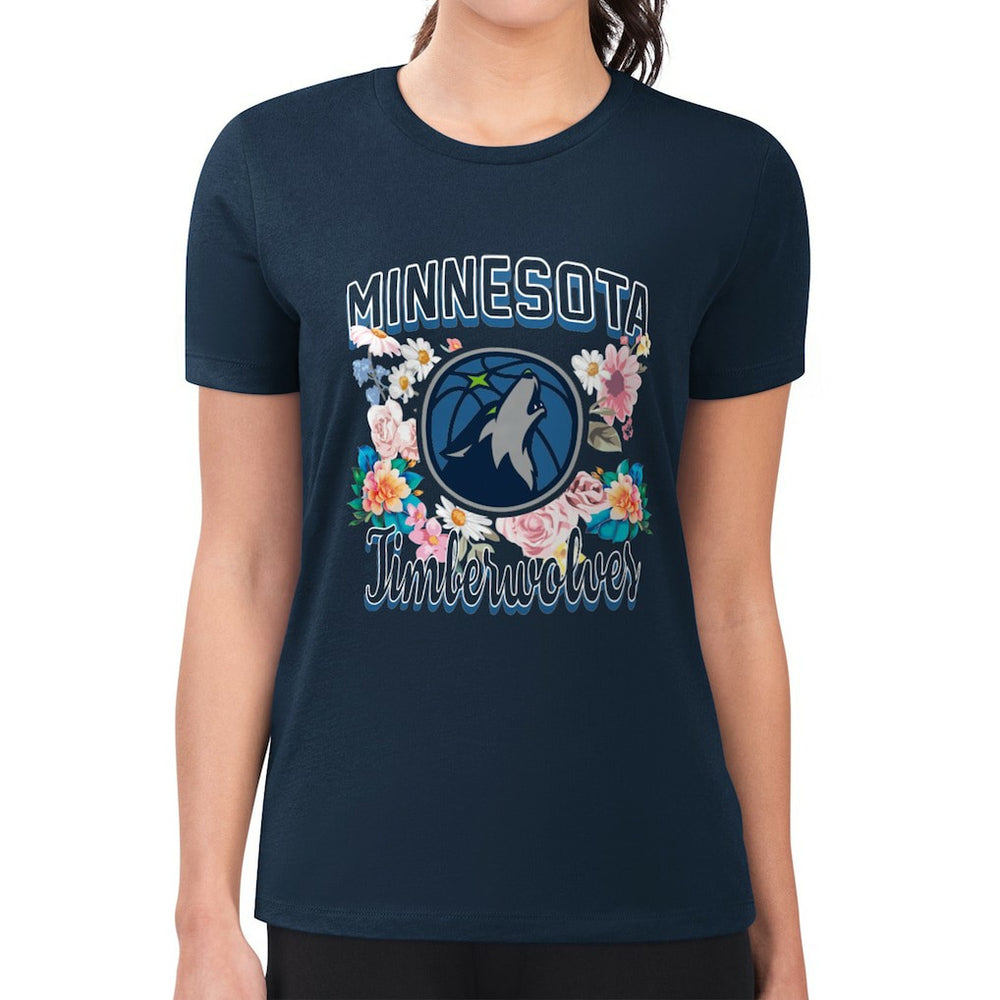 Minnesota Timberwolves G-III 4Her by Carl Banks Women's Super-Slim Fit Lightweight Flowers Team Logo Graphic T-Shirt - Navy for sale