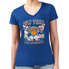 New York Knicks G-III 4Her by Carl Banks Women's Super-Slim Fit Lightweight Flowers Team Logo Graphic V-Neck T-Shirt - Blue on sale