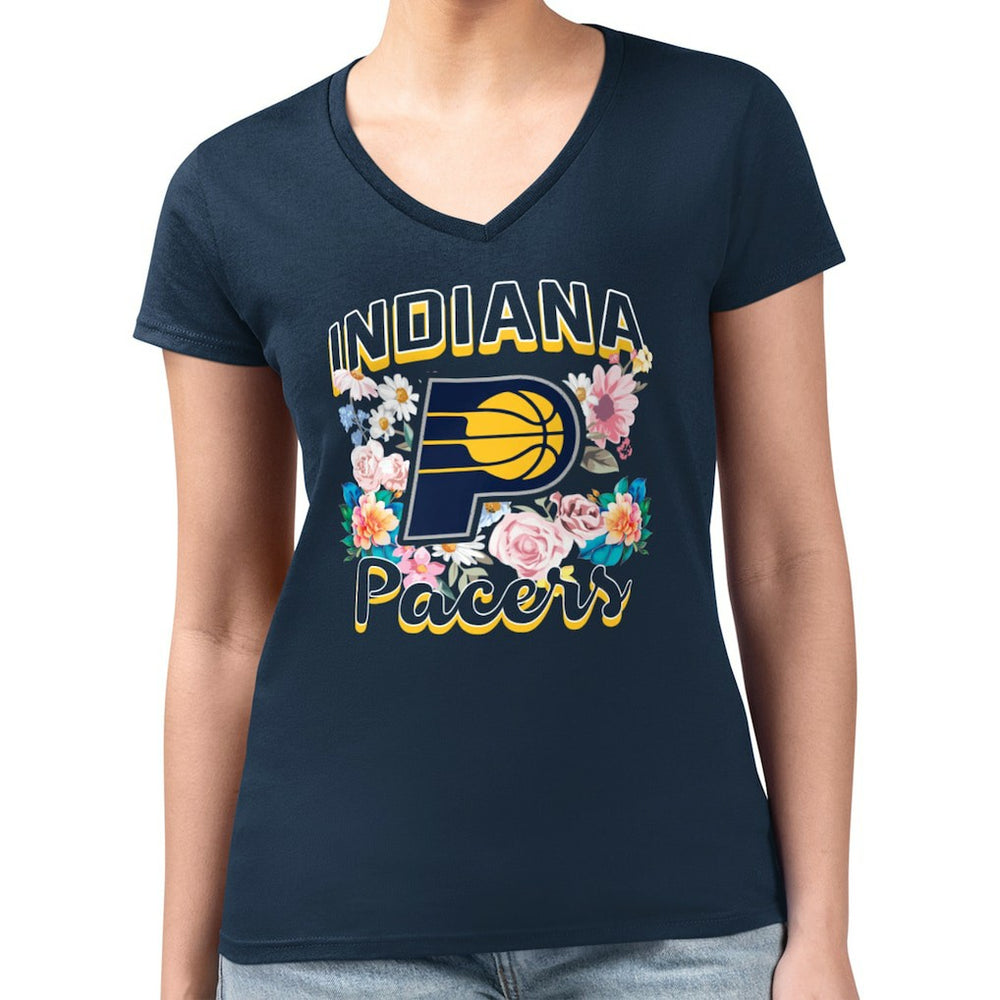 Indiana Pacers G-III 4Her by Carl Banks Women's Super-Slim Fit Lightweight Flowers Team Logo Graphic V-Neck T-Shirt - Navy cheap