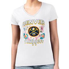 Denver Nuggets G-III 4Her by Carl Banks Women's Super-Slim Fit Lightweight Flowers Team Logo Graphic V-Neck T-Shirt sale - White for sale