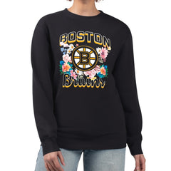 Boston Bruins G-III 4Her by Carl Banks Women's Flower Logo Pullover Sweatshirt