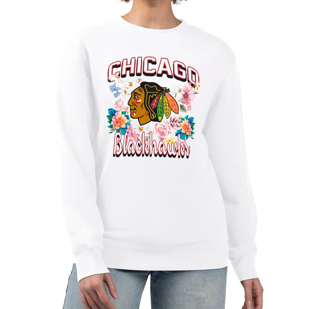 Chicago Blackhawks G-III 4Her by Carl Banks Women's Flower Logo Pullover Sweatshirt