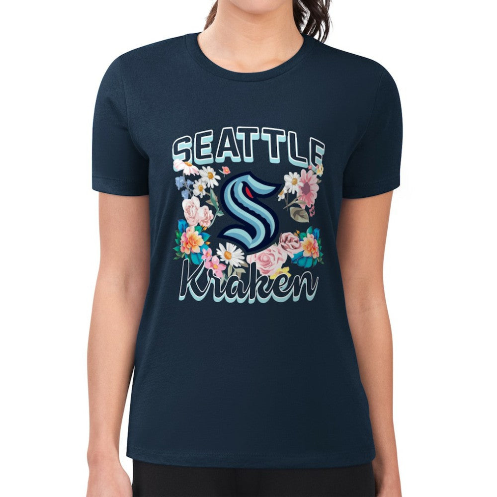 Seattle Kraken G-III 4Her by Carl Banks Women's Super-Slim Fit Lightweight Flower Logo T-Shirt