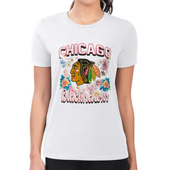 Chicago Blackhawks G-III 4Her by Carl Banks Women's Super-Slim Fit Lightweight Flower Logo T-Shirt