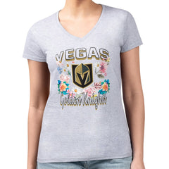 Vegas Golden Knights G-III 4Her by Carl Banks Women's Super-Slim Fit Lightweight Flower Logo V-Neck T-Shirt