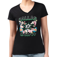 Dallas Stars G-III 4Her by Carl Banks Women's Super-Slim Fit Lightweight Flower Logo V-Neck T-Shirt