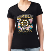 Boston Bruins G-III 4Her by Carl Banks Women's Super-Slim Fit Lightweight Flower Logo V-Neck T-Shirt