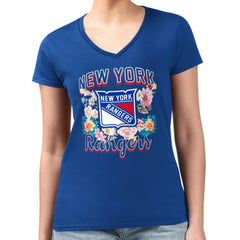 New York Rangers G-III 4Her by Carl Banks Women's Super-Slim Fit Lightweight Flower Logo V-Neck T-Shirt
