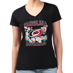 Carolina Hurricanes G-III 4Her by Carl Banks Women's Super-Slim Fit Lightweight Flower Logo V-Neck T-Shirt