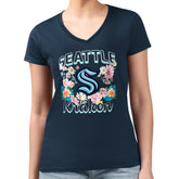 Seattle Kraken G-III 4Her by Carl Banks Women's Super-Slim Fit Lightweight Flower Logo V-Neck T-Shirt
