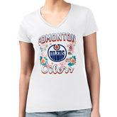 Edmonton Oilers G-III 4Her by Carl Banks Women's Super-Slim Fit Lightweight Flower Logo V-Neck T-Shirt