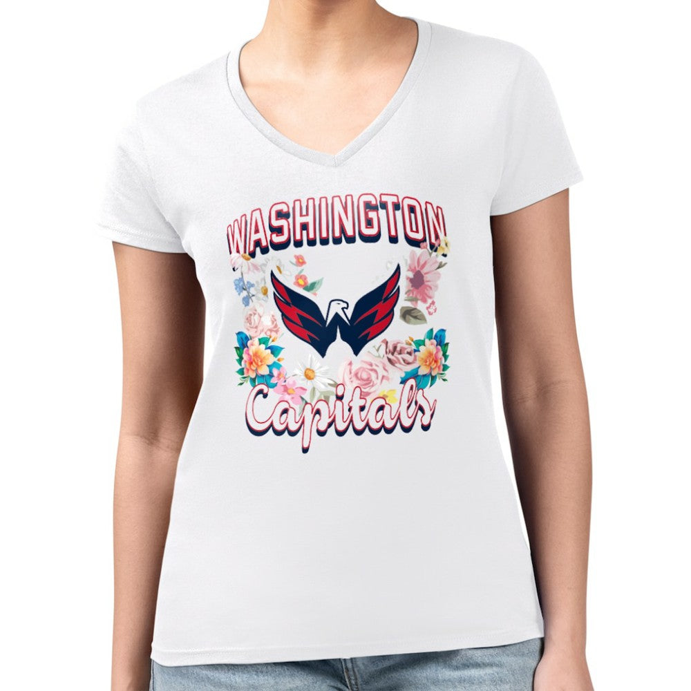 Washington Capitals G-III 4Her by Carl Banks Women's Super-Slim Fit Lightweight Flower Logo V-Neck T-Shirt