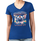 Edmonton Oilers G-III 4Her by Carl Banks Women's Super-Slim Fit Lightweight Flower Logo V-Neck T-Shirt