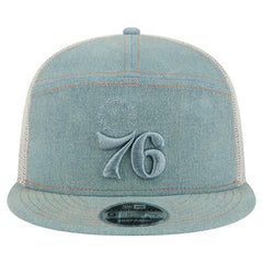 Philadelphia 76ers Adventure Denim Split Panel 9FIFTY Snapback Trucker Hat | New Era shop