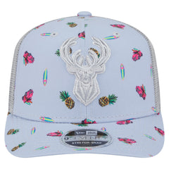 Milwaukee Bucks Adventure Aloha Pattern 9SEVENTY Stretch-Snap Hat - Light Blue/Gray | New Era for sale