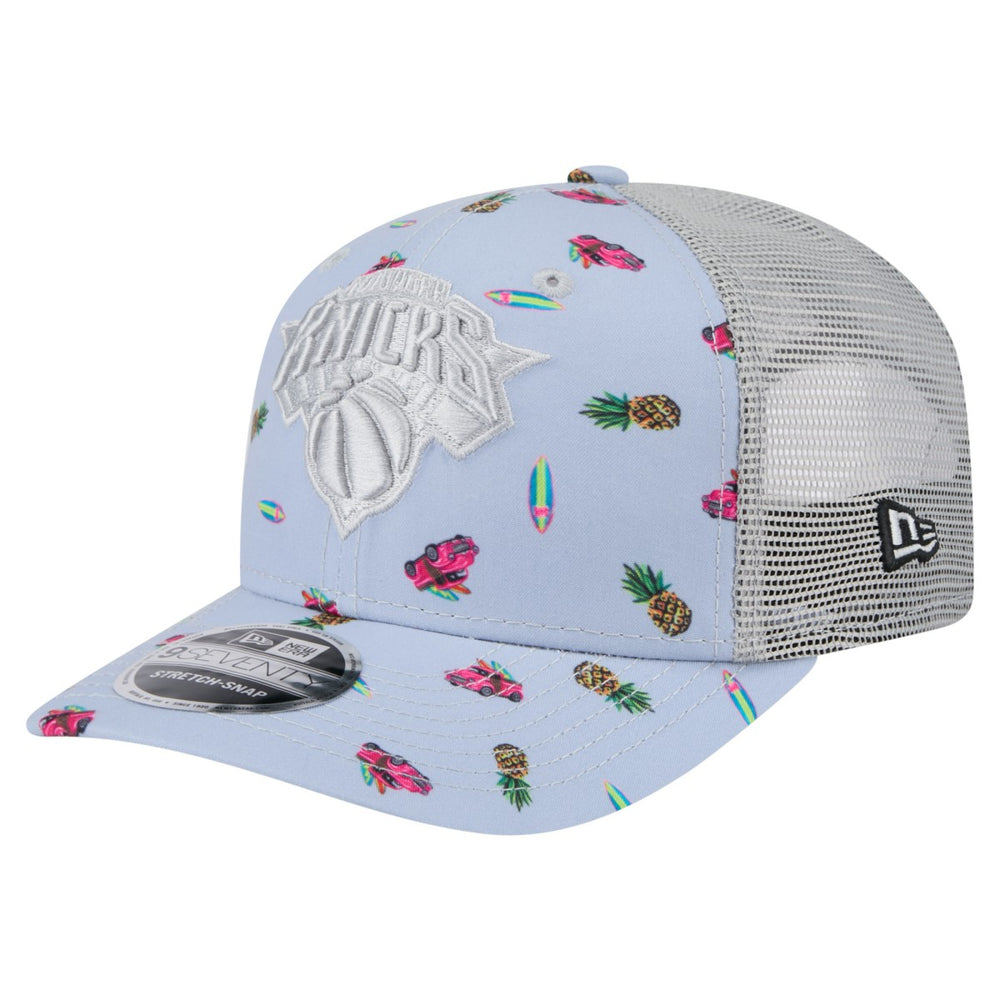 New York Knicks Adventure Aloha Pattern 9SEVENTY Stretch-Snap Hat - Light Blue/Gray | New Era shop