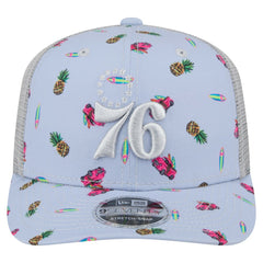 Philadelphia 76ers Adventure Aloha Pattern 9SEVENTY Stretch-Snap Hat - Light Blue/Gray | New Era for sale
