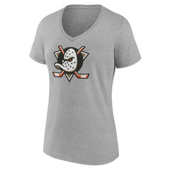 Anaheim Ducks Women's Primary Logo V-Neck T-Shirt – Gray
