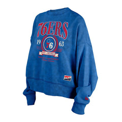 Philadelphia 76ers Women's Throwback Vintage Enzyme Wash Oversized Boxy Pullover Sweatshirt - Royal | New Era cheap
