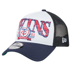 Minnesota Twins Distressed 9FORTY A-Frame Adjustable Trucker Hat - White/Navy | New Era