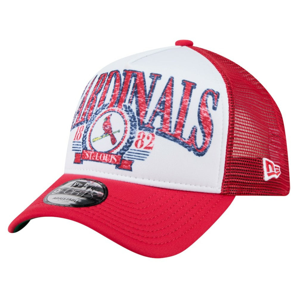 St. Louis Cardinals Distressed 9FORTY A-Frame Adjustable Trucker Hat - White | New Era
