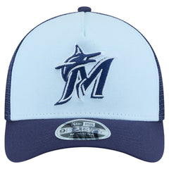 Miami Marlins 2-Tone Color Pack 9FORTY M-Crown A-Frame Adjustable Hat - Light Blue/Navy | New Era
