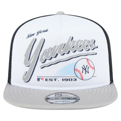 New York Yankees Retro Script Trucker 9FIFTY Snapback Hat - White/Gray | New Era