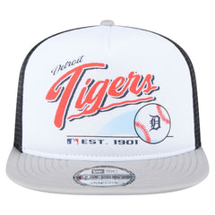 Detroit Tigers Retro Script Trucker 9FIFTY Snapback Hat - White/Gray | New Era