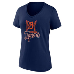 Detroit Tigers Women's Fastball V-Neck T-Shirt - Navy