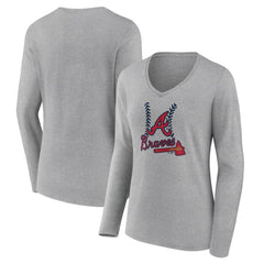 Atlanta Braves Women's Fastball Long Sleeve V-Neck T-Shirt - Gray