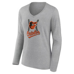 Baltimore Orioles Women's Fastball Long Sleeve V-Neck T-Shirt - Gray