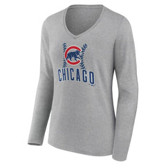 Chicago Cubs Women's Fastball Long Sleeve V-Neck T-Shirt - Gray