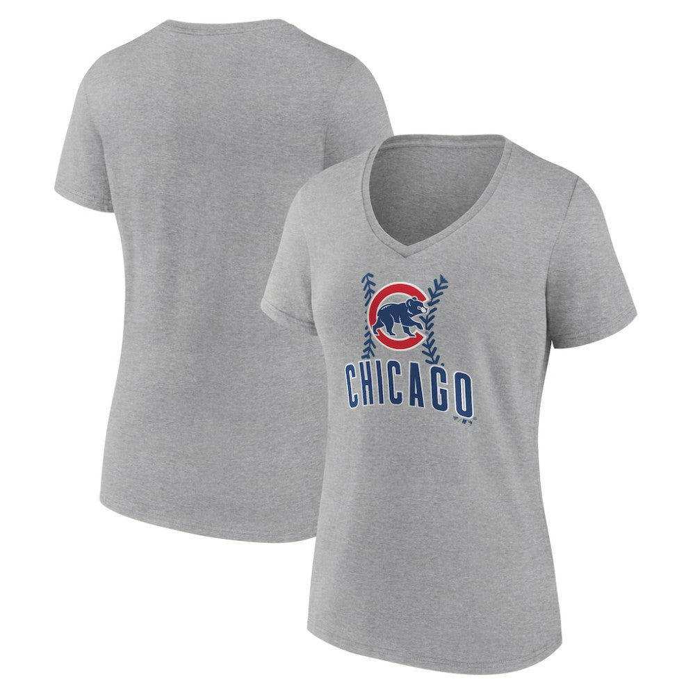Chicago Cubs Women's Fastball V-Neck T-Shirt - Gray