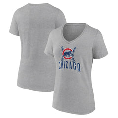 Chicago Cubs Women's Fastball V-Neck T-Shirt - Gray