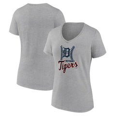 Detroit Tigers Women's Fastball V-Neck T-Shirt - Gray