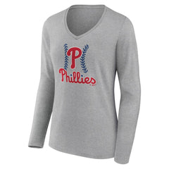 Philadelphia Phillies Women's Fastball Long Sleeve V-Neck T-Shirt - Gray