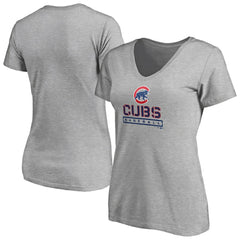 Chicago Cubs Women's Evanston Stencil V-Neck T-Shirt - Gray