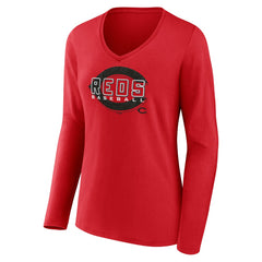 Cincinnati Reds Women's Stellar Long Sleeve V-Neck T-Shirt - Red
