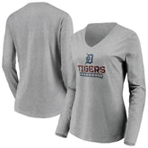 Detroit Tigers Women's Evanston Stencil Long Sleeve V-Neck T-Shirt - Gray