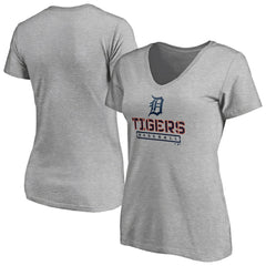 Detroit Tigers Women's Evanston Stencil V-Neck T-Shirt - Gray