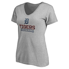 Detroit Tigers Women's Evanston Stencil V-Neck T-Shirt - Gray